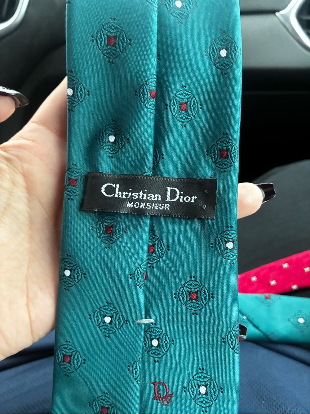 Christian Dior Monsieur Teal Patterned Silk Tie